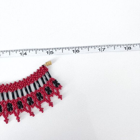 Handmade Womens Ukrainian Geometric Beaded Statement Collar Necklace Red Black - Picture 5 of 5